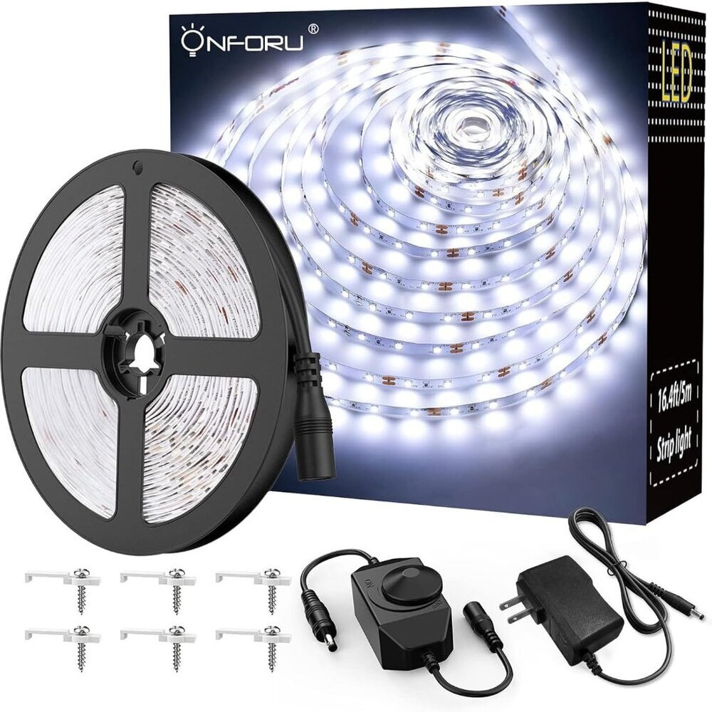 LED Light Strip,16.4ft Dimmable LED Tape Light, 6000K Daylight White Strip Light